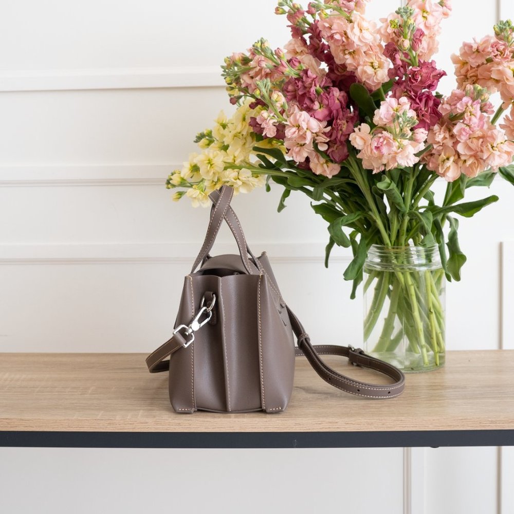 😍 NEW COLOR * Stella Mini Satchel Bag - Genuine Leather - Wood Berry - Picture 5 of 13